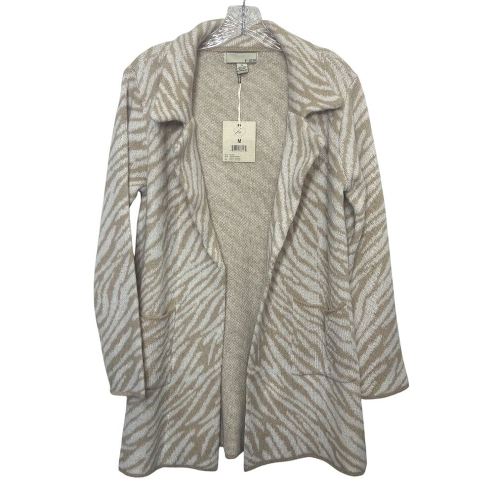 By Design Cardigan Sweater Coat‎ Womens Medium Beige New Zebra Print